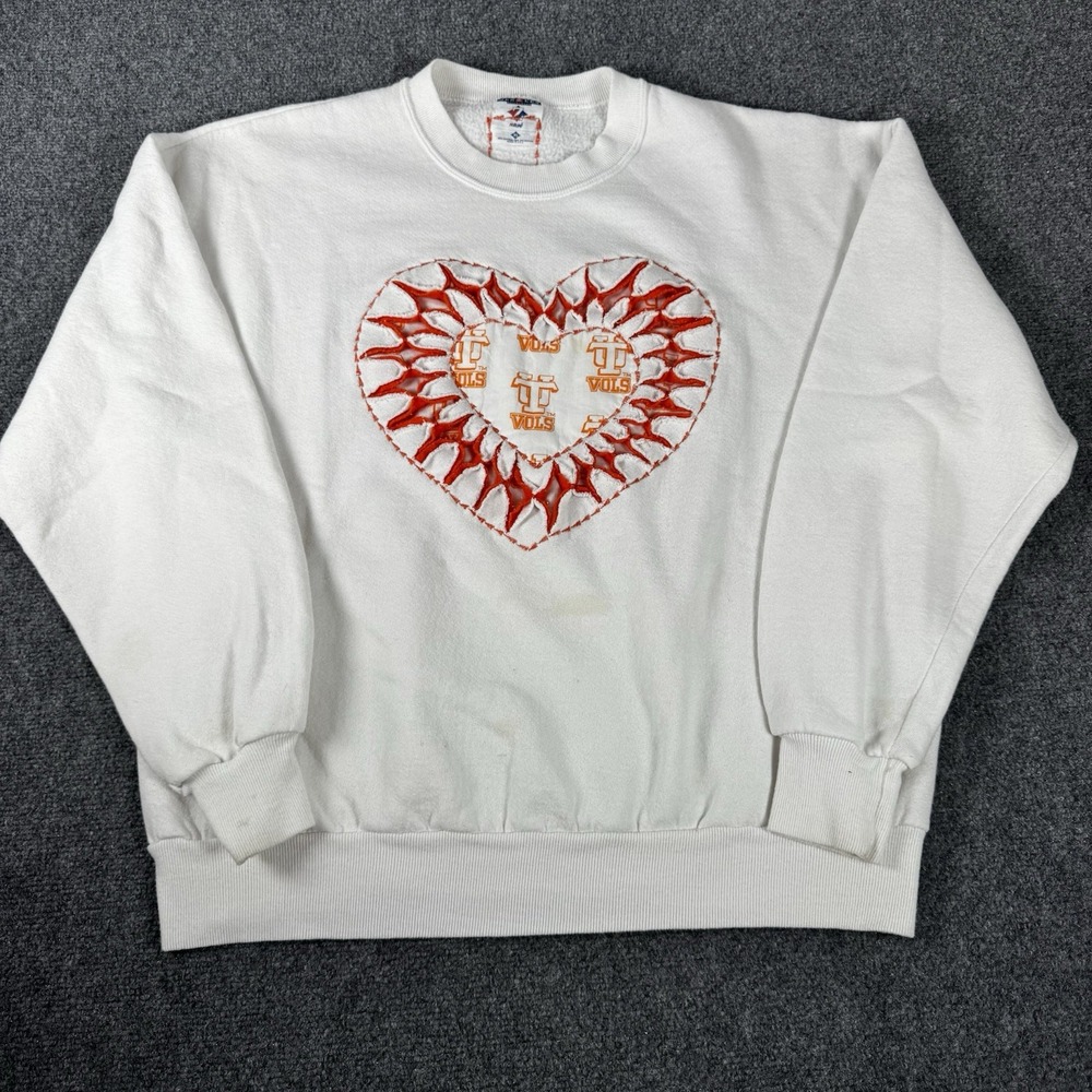 Vintage 80s Tennessee Vols Sweatshirt White Heart Applique Crewneck UT XL USA